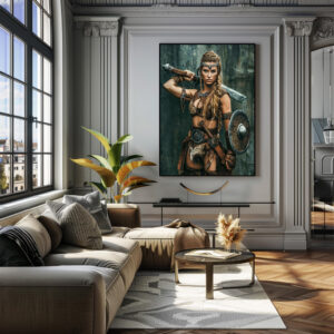 Poster: Nordic Warrior Woman Holding Her Sword With Determination