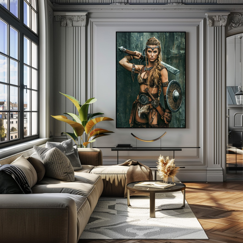 Poster: Nordic Warrior Woman Holding Her Sword With Determination