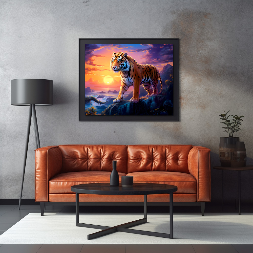 Poster: Majestic Tiger Chinese Zodiac Artistry. Sunset