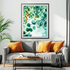 Poster: Green Watercolor Leaf With Cool Soft Gradients