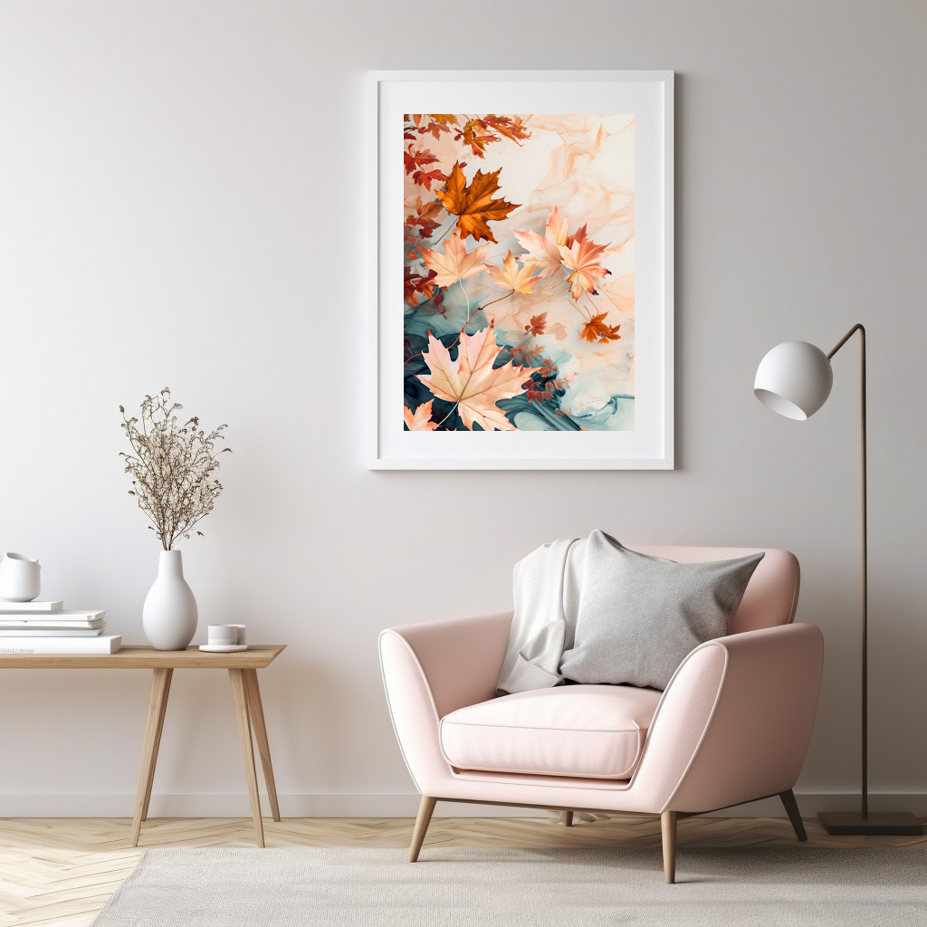 Poster: Pastel-Colored Watercolor Illustration of Vibrant maple Leaves