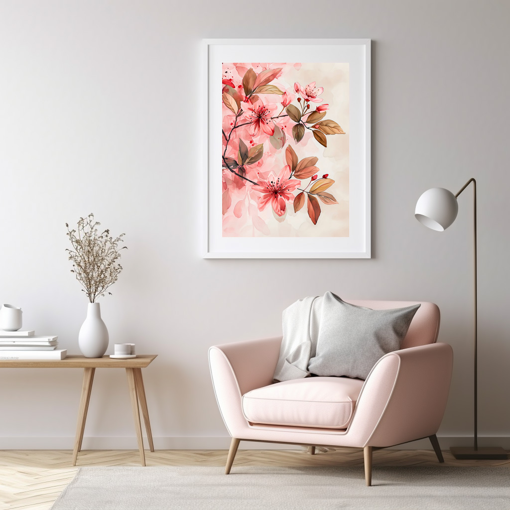 Poster: Pink Watercolor Blossoms With Soft Brown Leaves - immagine 3