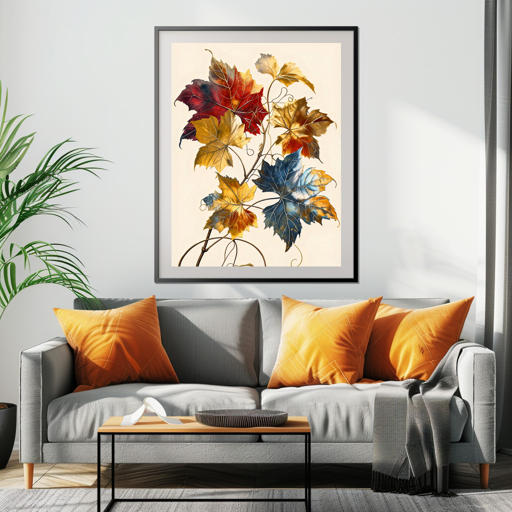 Poster: Pastel-Colored Watercolor Illustration of Vibrant wine Leaves – Bild 2