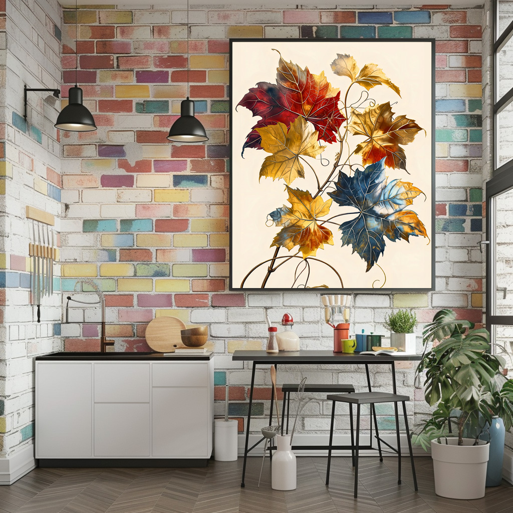 Poster: Pastel-Colored Watercolor Illustration of Vibrant wine Leaves