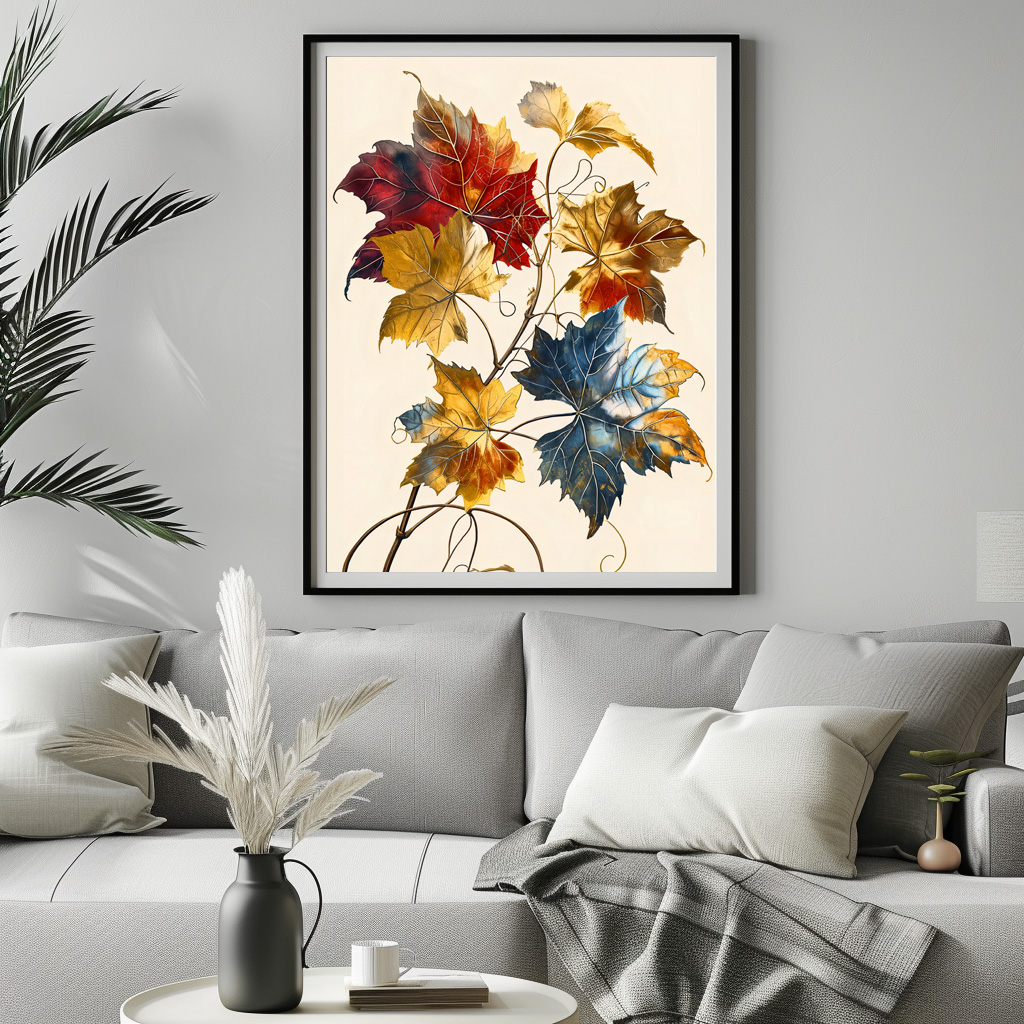 Poster: Pastel-Colored Watercolor Illustration of Vibrant wine Leaves – Bild 3