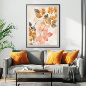Poster: Pastel-Colored Watercolor Illustration of Vibrant Leaves