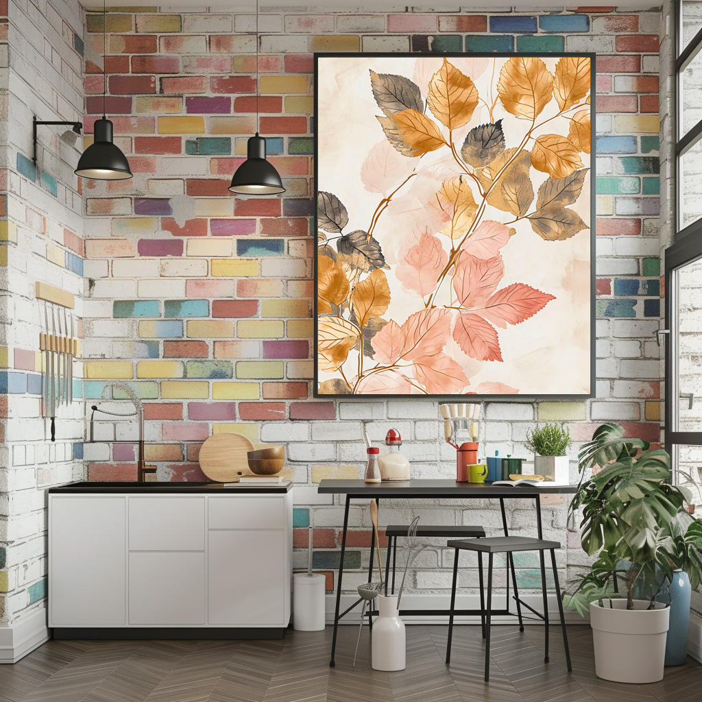 Poster: Pastel-Colored Watercolor Illustration of Vibrant Leaves – Bild 2