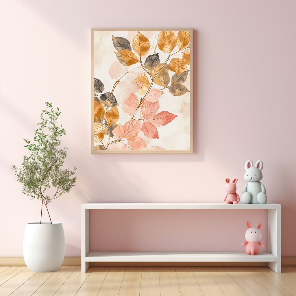 Poster: Pastel-Colored Watercolor Illustration of Vibrant Leaves – Bild 3