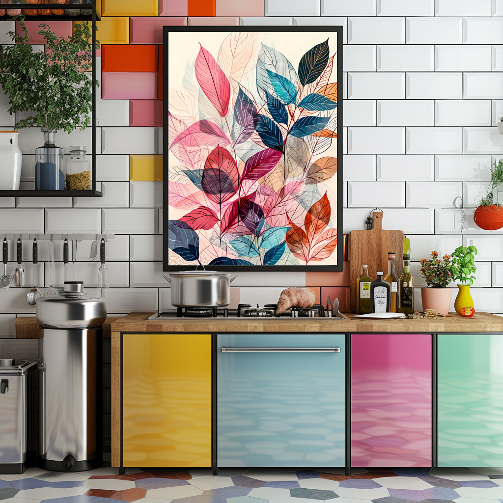 Poster: Pastel-Colored Watercolor Illustration of Vibrant Leaves – Image 2