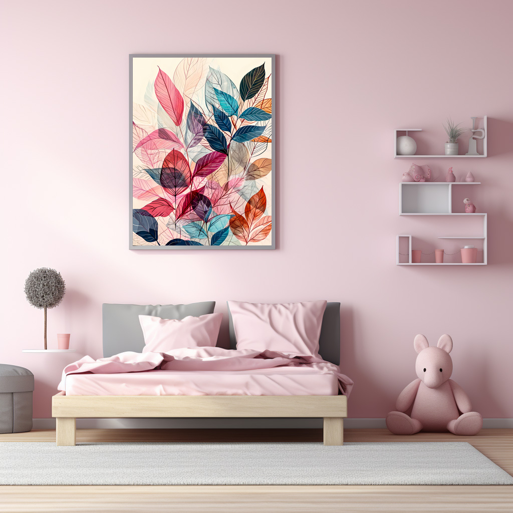 Poster: Pastel-Colored Watercolor Illustration of Vibrant Leaves