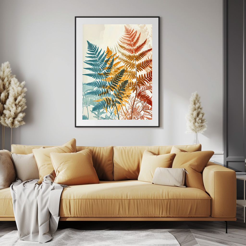 Poster: Pastel-Colored Watercolor Illustration of Vibrant Fern Leaves – Bild 3