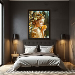 Poster: Queen Bee Woman Posing with Honeybees and Honey