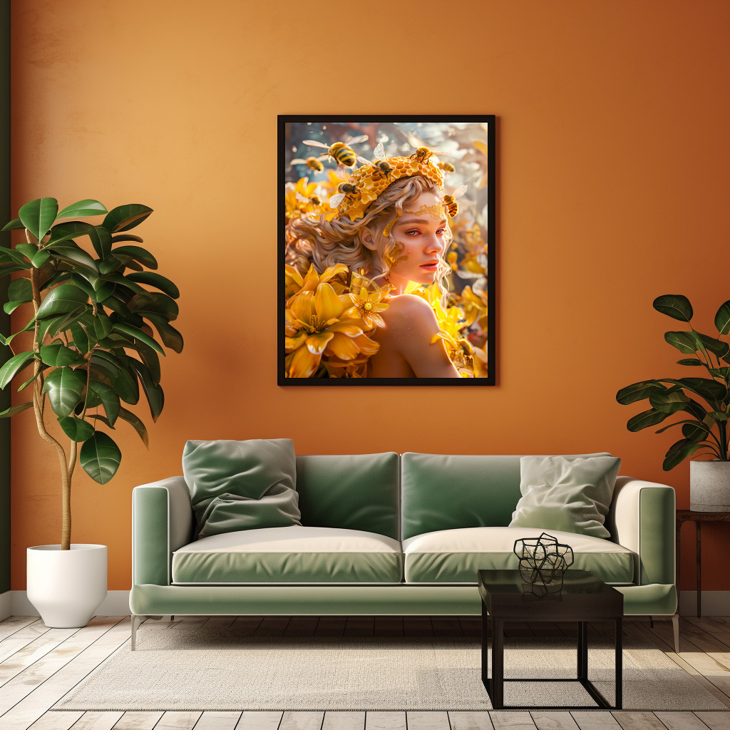 Poster: Queen Bee Woman Posing with Honeybees and Honey - Imagen 2