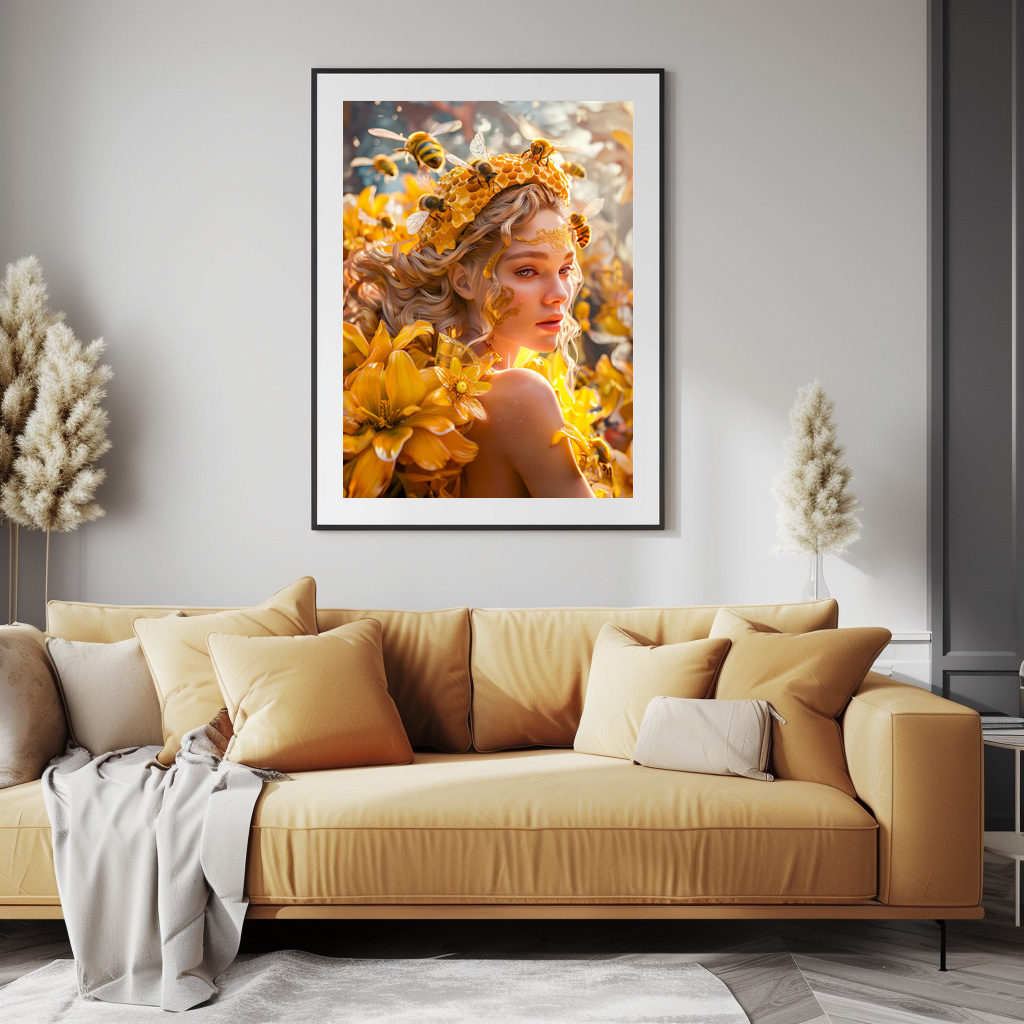 Poster: Queen Bee Woman Posing with Honeybees and Honey - Imagen 3