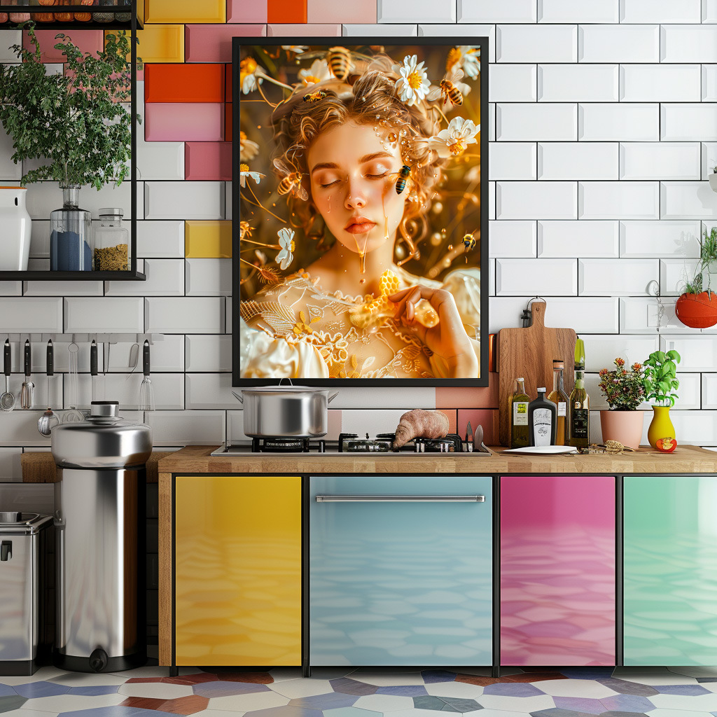 Poster: Queen Bee Woman Posing with Honeybees and Honey - immagine 2