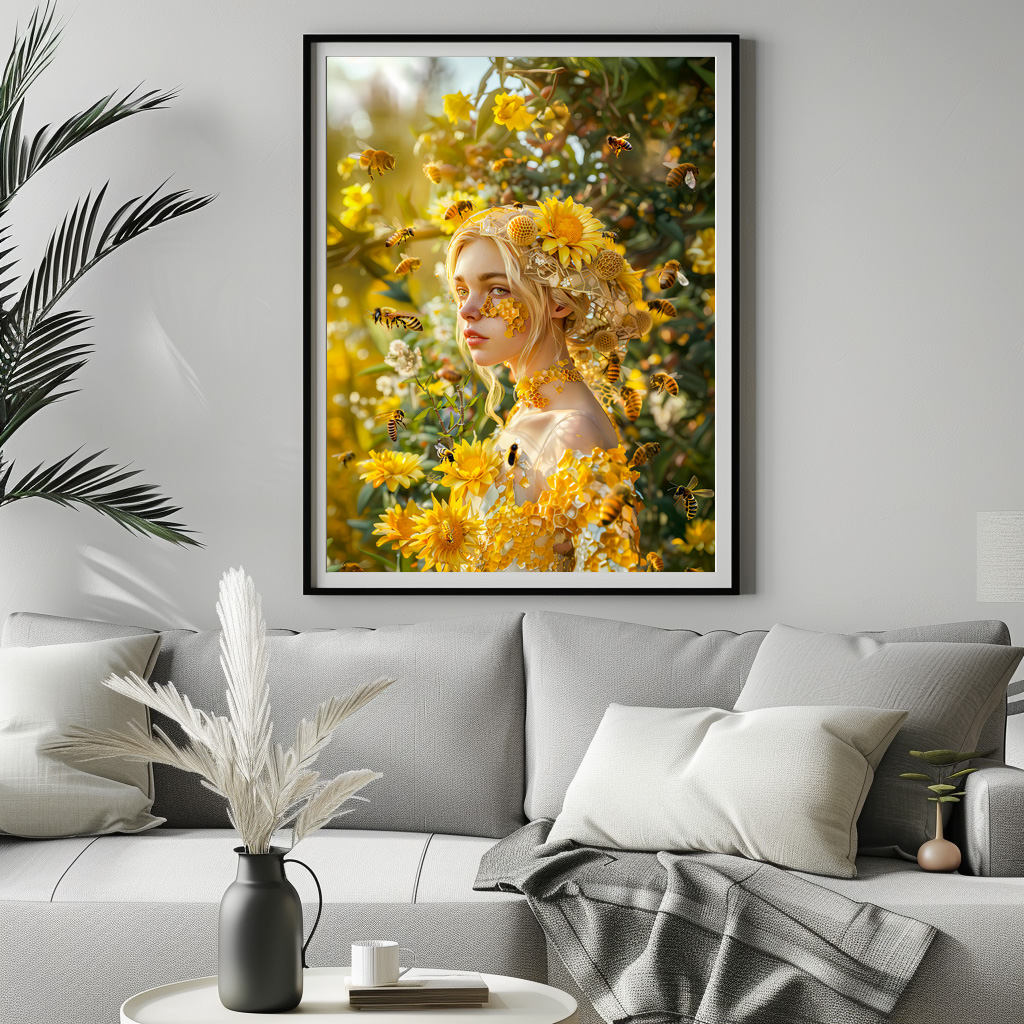 Poster: Queen Bee Woman Posing with Honeybees and Honey – Bild 2