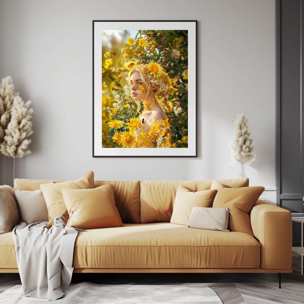Poster: Queen Bee Woman Posing with Honeybees and Honey – Bild 3