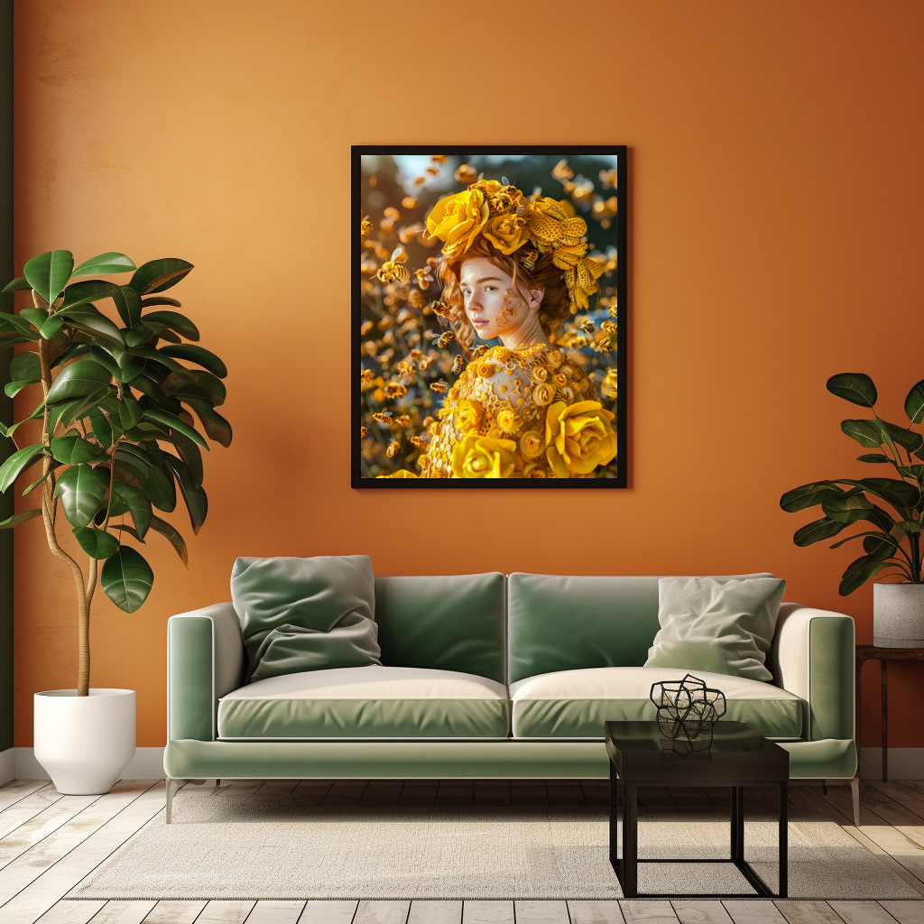Poster: Queen Bee Woman Posing with Honeybees and Honey - Image 2