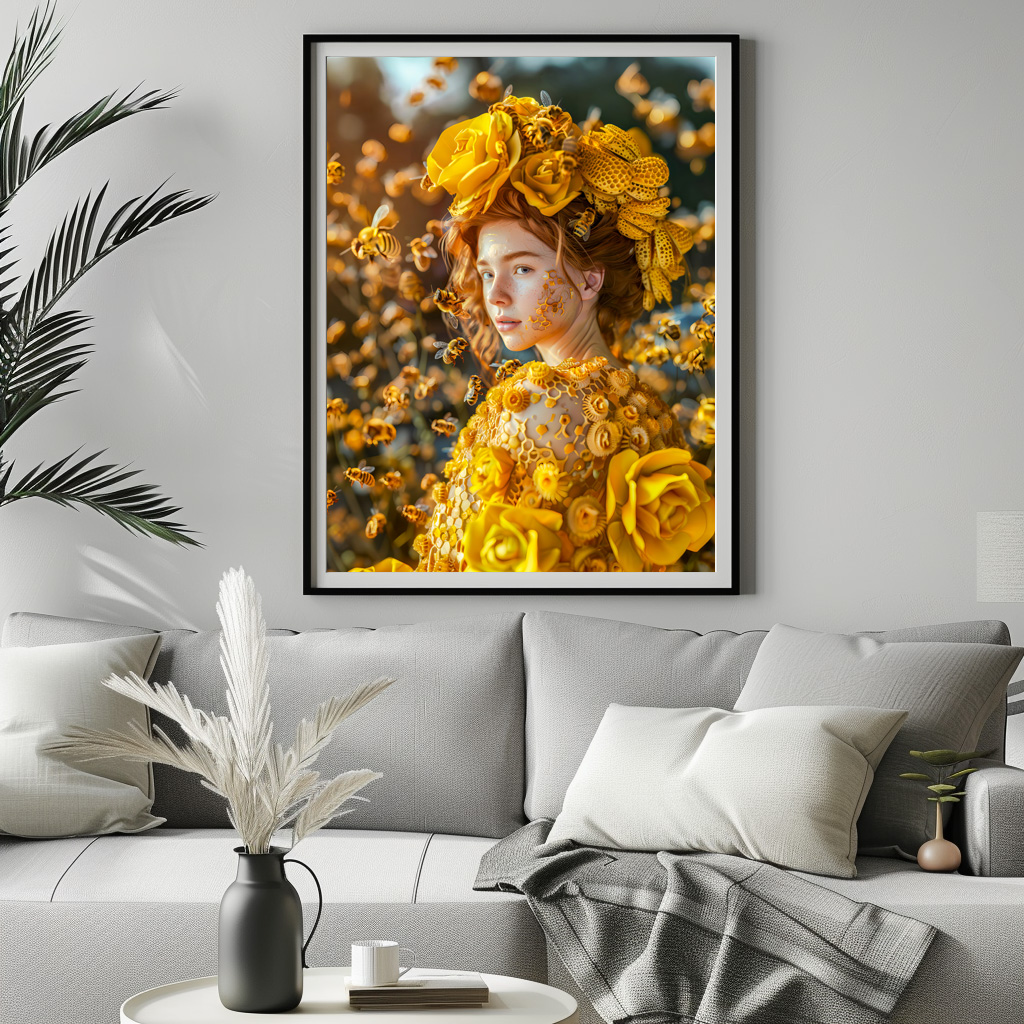 Poster: Queen Bee Woman Posing with Honeybees and Honey - Image 3