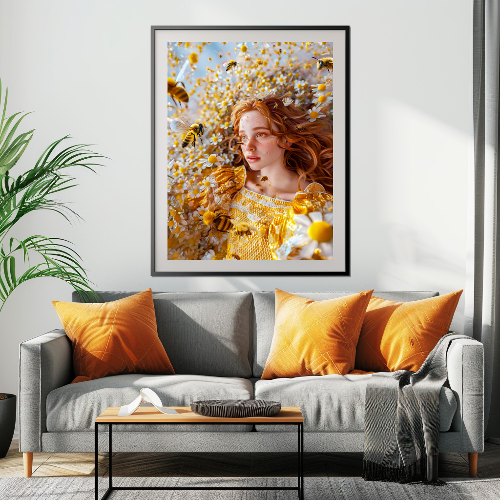 Poster: Queen Bee Woman Posing with Honeybees and Honey – Bild 2