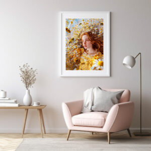 Poster: Queen Bee Woman Posing with Honeybees and Honey