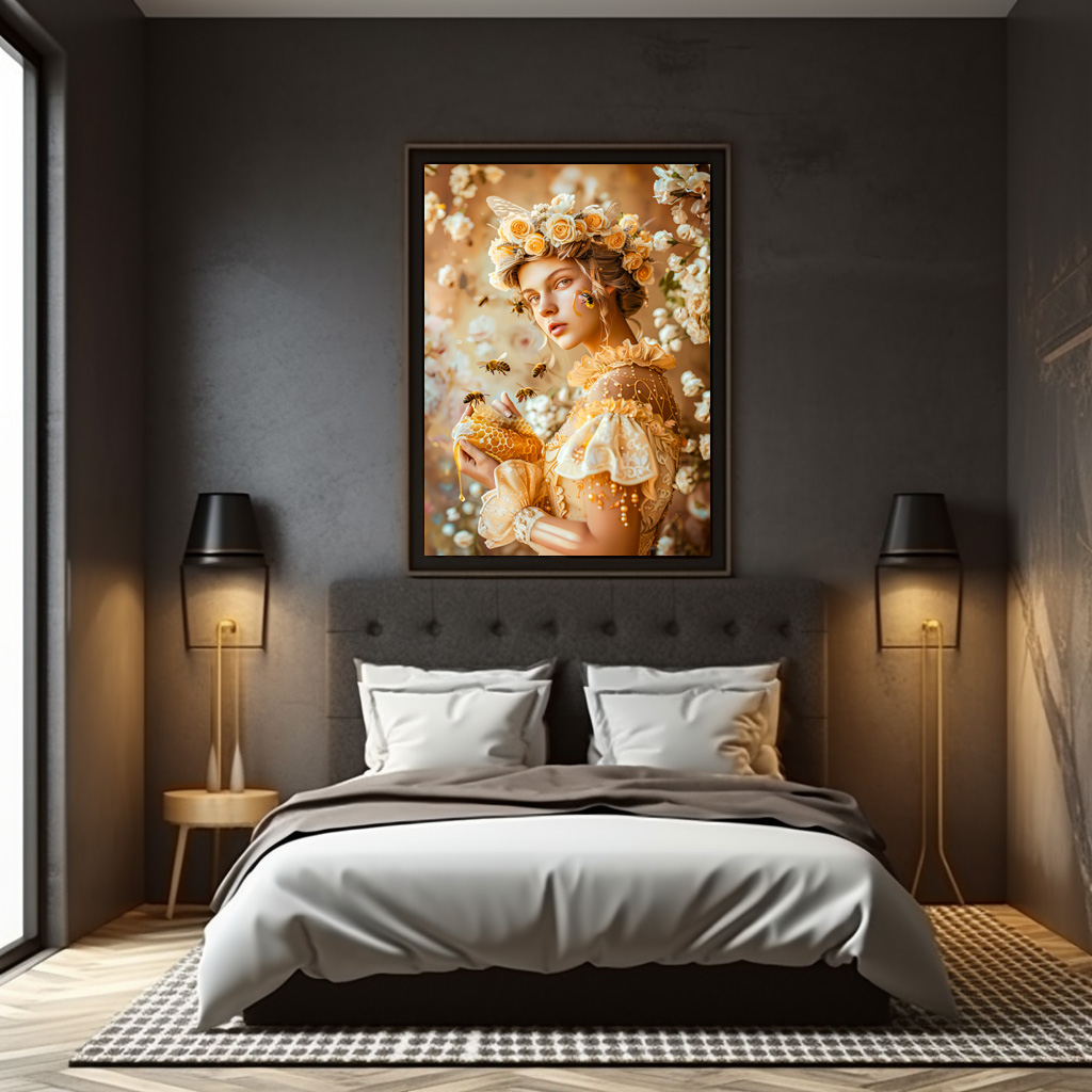 Poster: Queen Bee Woman Posing with Honeybees and Honey – Bild 2