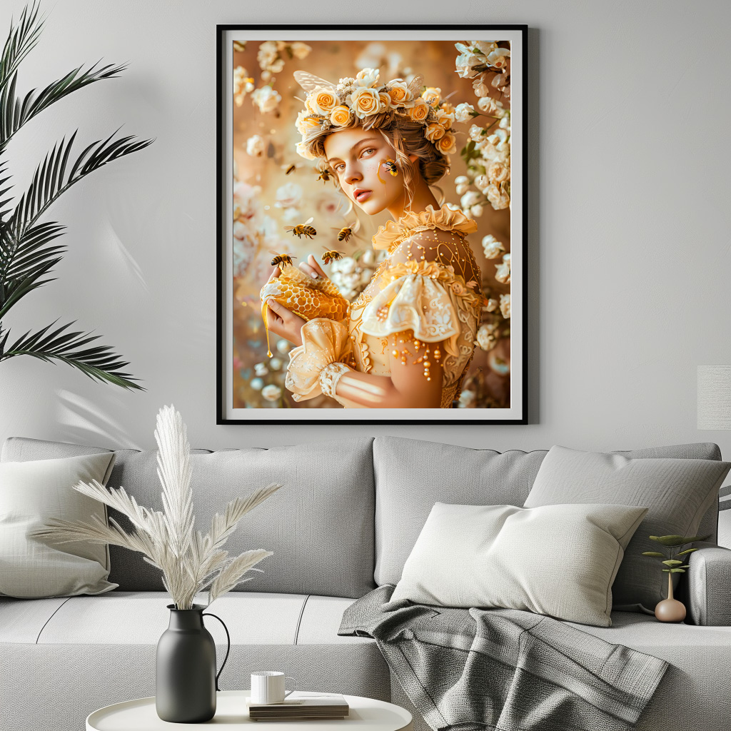 Poster: Queen Bee Woman Posing with Honeybees and Honey – Bild 3