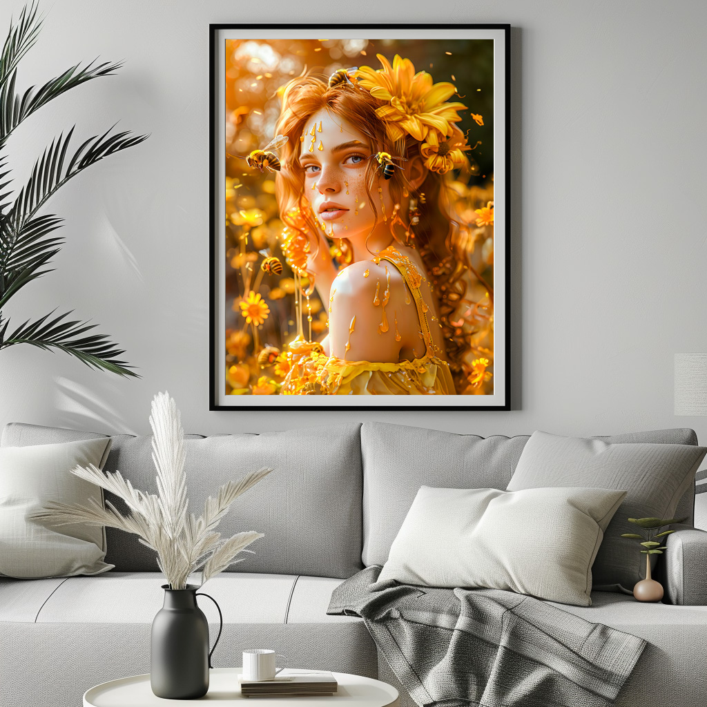 Poster: Queen Bee Woman Posing with Honeybees and Honey - Imagen 3