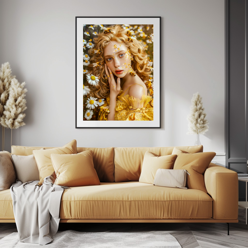 Poster: Queen Bee Woman Posing with Honeybees and Honey