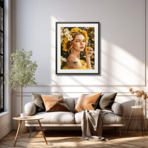 Poster: Queen Bee Woman Posing with Honeybees and Honey