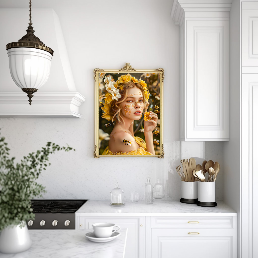 Poster: Queen Bee Woman Posing with Honeybees and Honey - Image 2