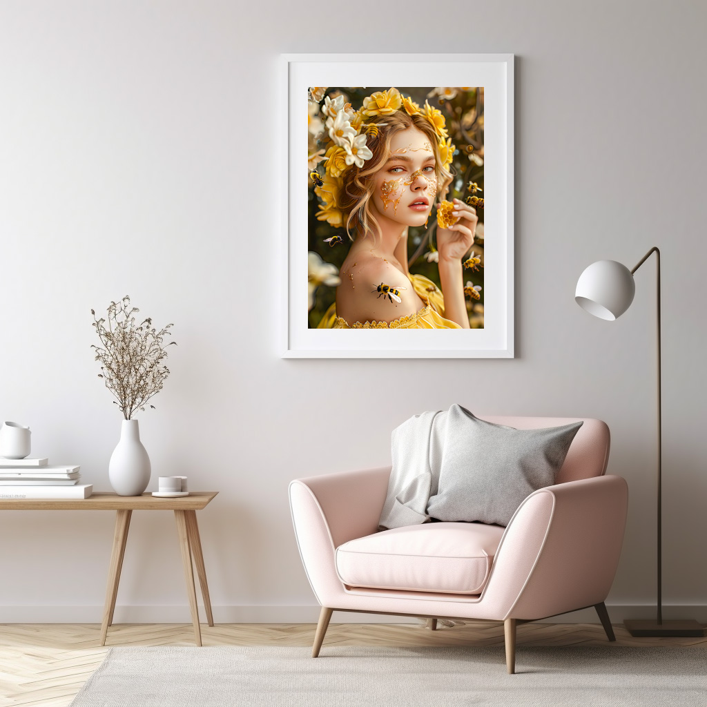 Poster: Queen Bee Woman Posing with Honeybees and Honey - Image 3