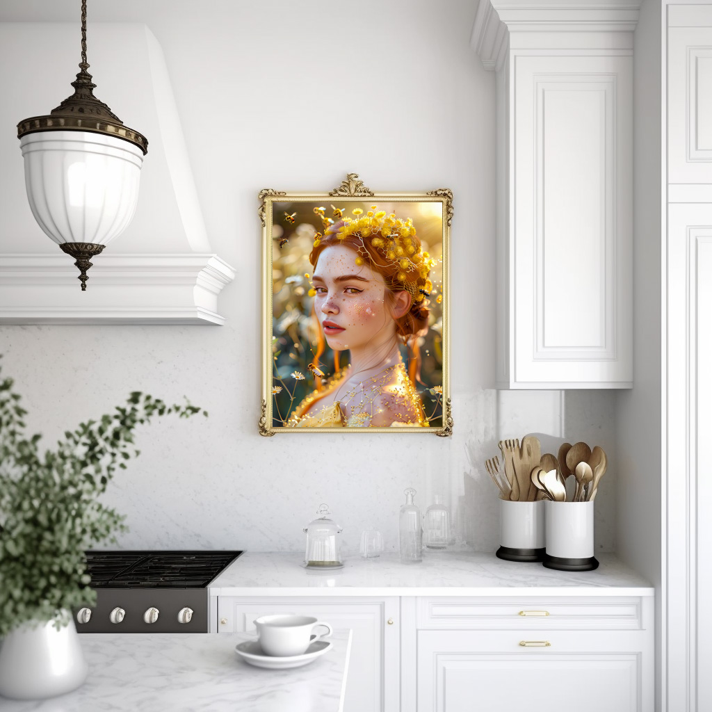 Poster: Queen Bee Woman Posing with Honeybees and Honey – Image 3