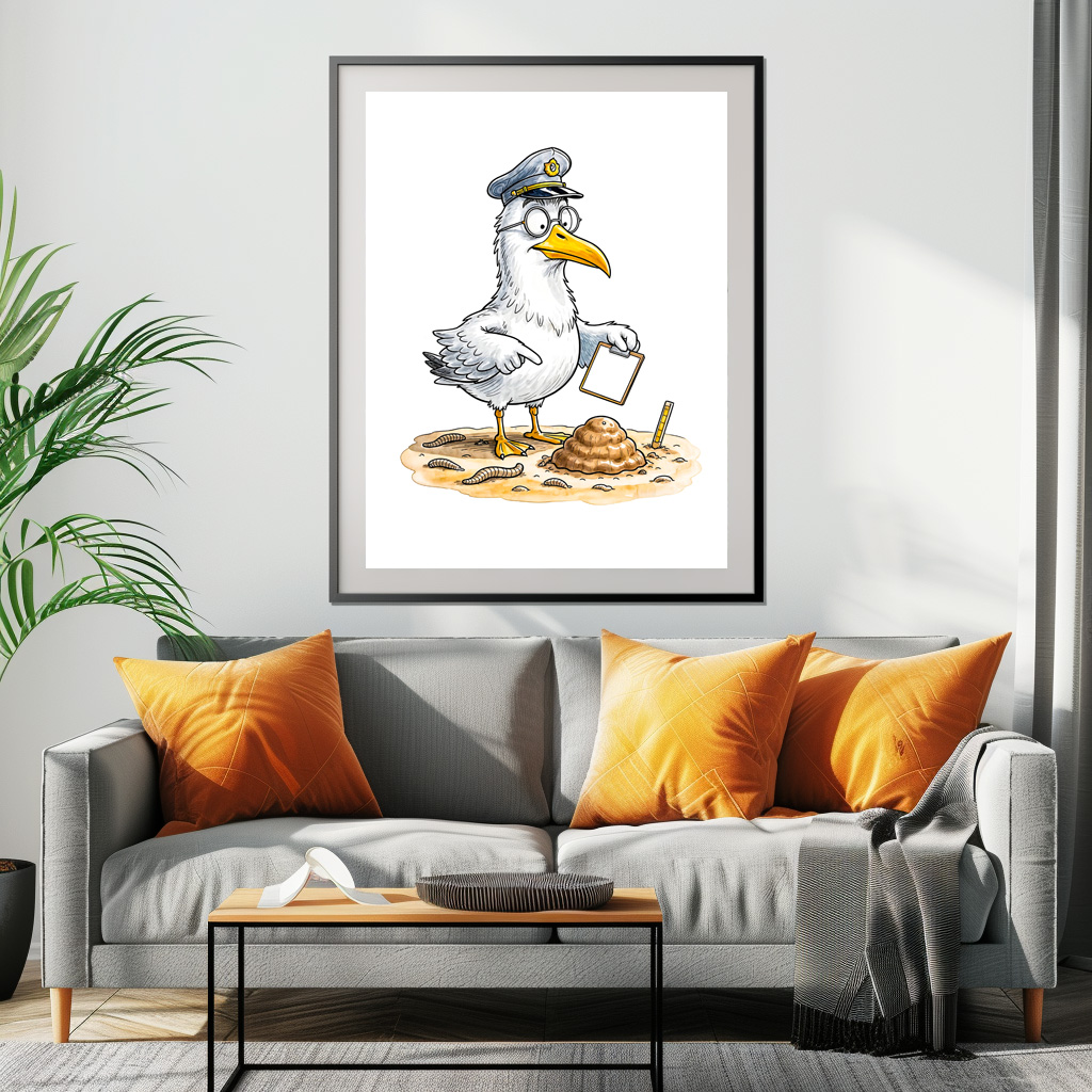 Poster: Comic Bird Worm Inspector