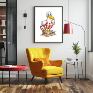 Poster: Seagull Comic Lifeguard Bird