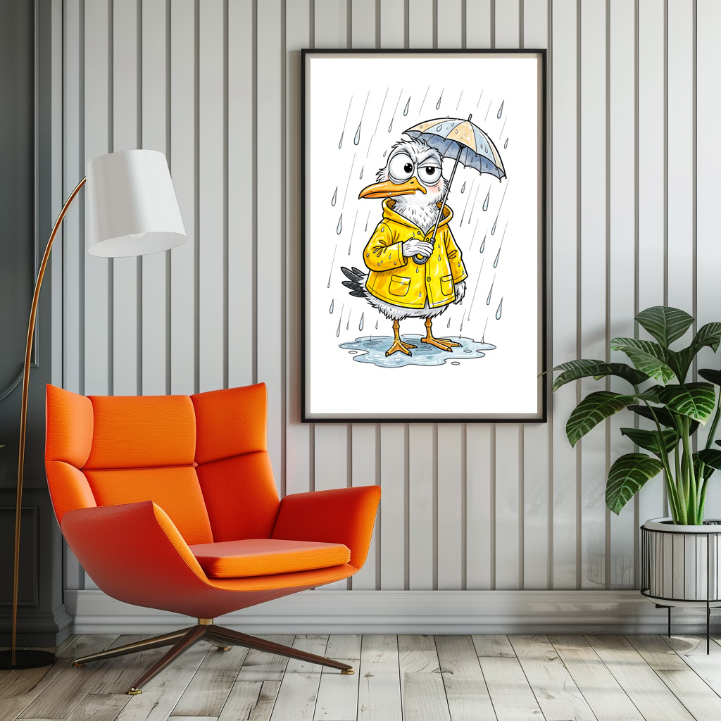Poster: Comic Bird Rainy Day Duty