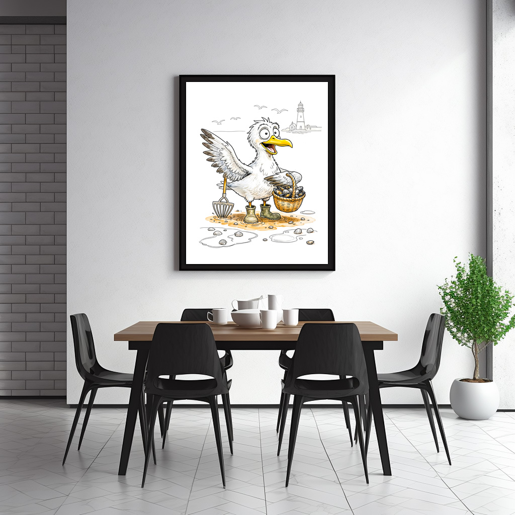 Poster: Comic Bird Collecting Shells - Image 2