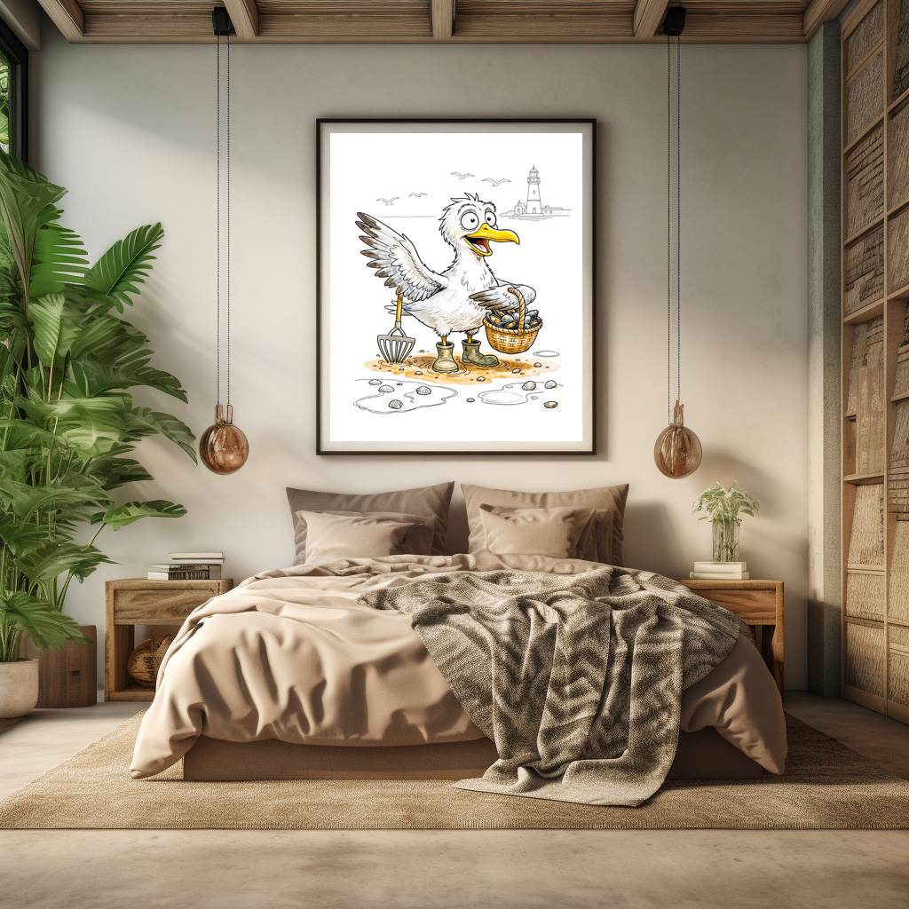 Poster: Comic Bird Collecting Shells - Image 3