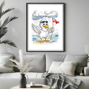 Poster: Comic Bird Beach Wind Check