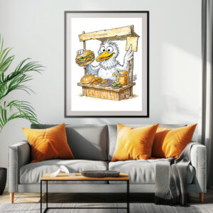 Poster: Comic Bird at Fish Stand