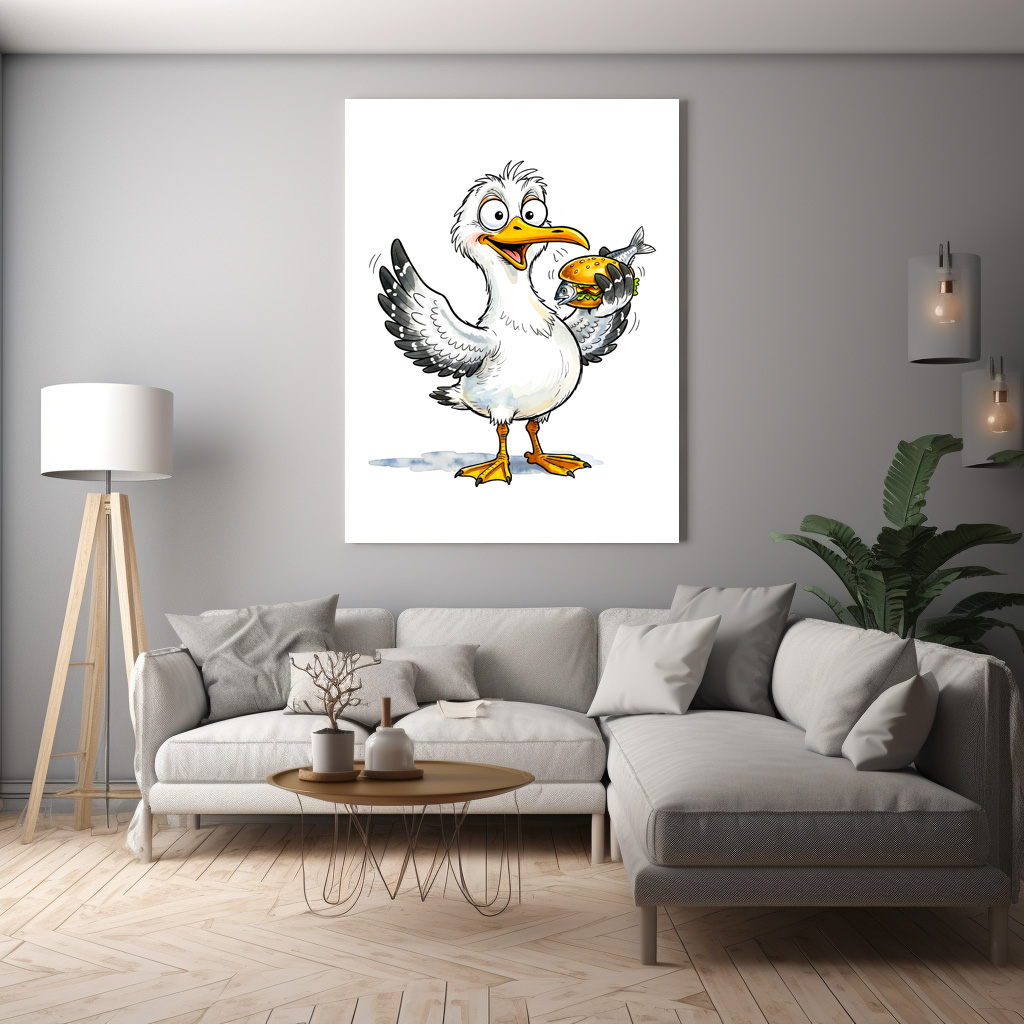 Poster: Seagull Holding Fish Sandwich at the Coast - Imagen 3