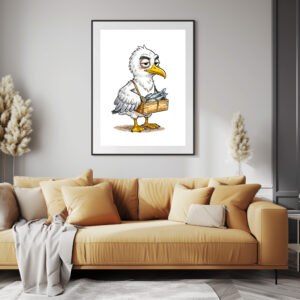 Poster: Seagull Carrying Fish Crate at the Coast