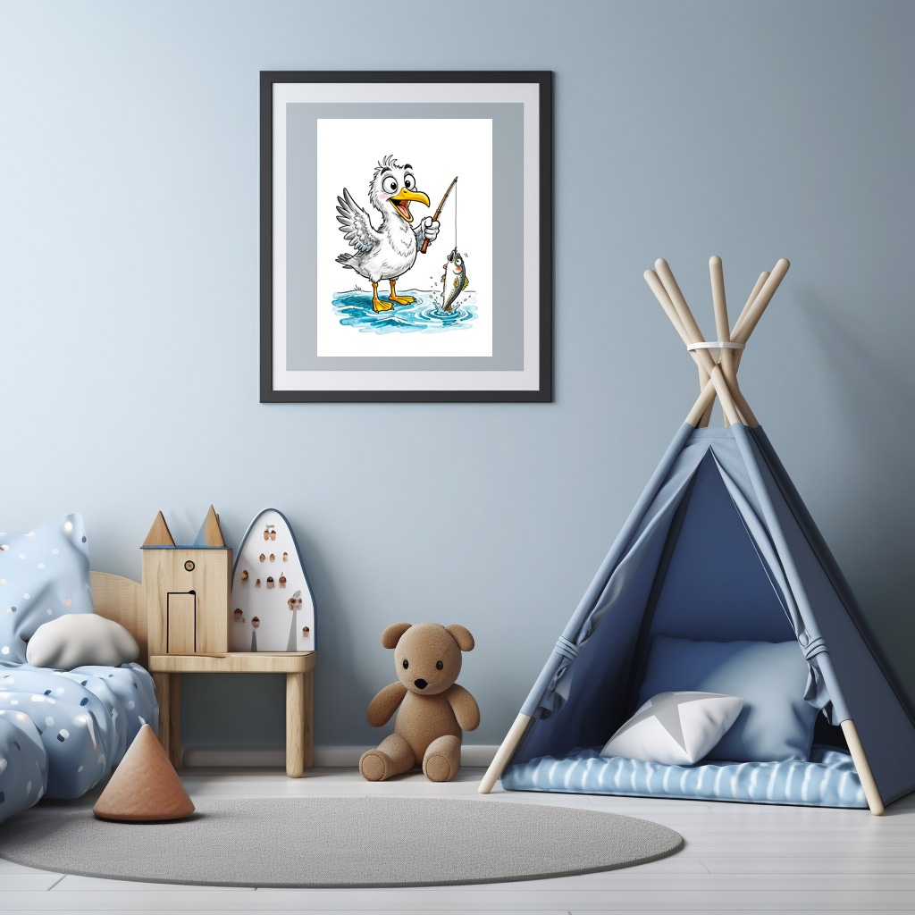 Poster: Seagull Fishing with Rod in Shallow Water – Image 3