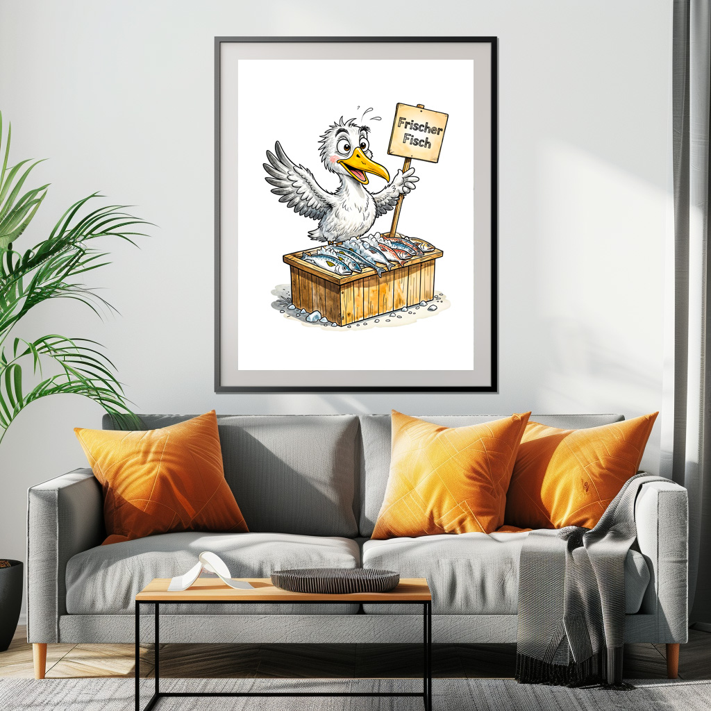 Poster: Seagull at Fresh Fish Stand on the Coast - Imagen 2