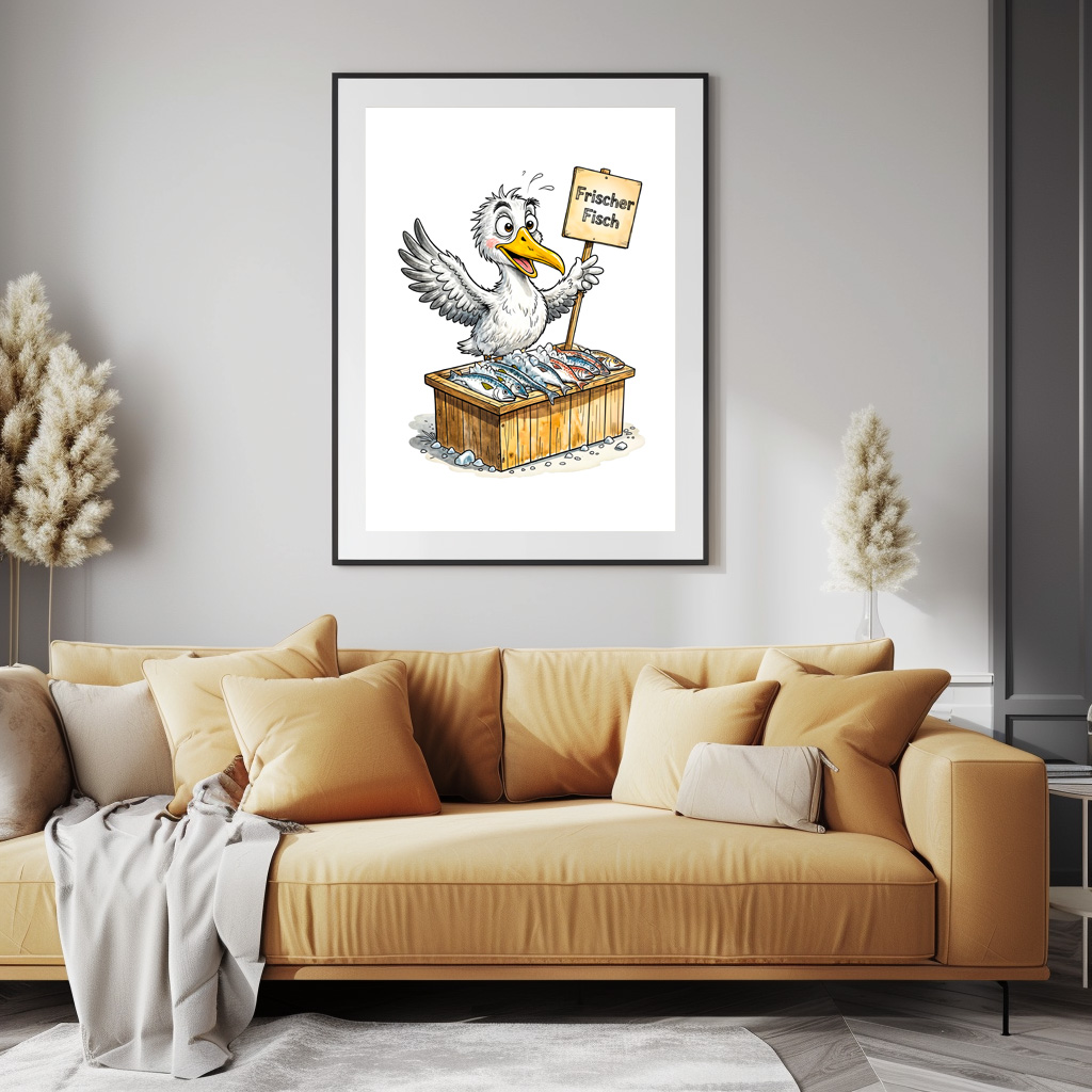 Poster: Seagull at Fresh Fish Stand on the Coast - Imagen 3