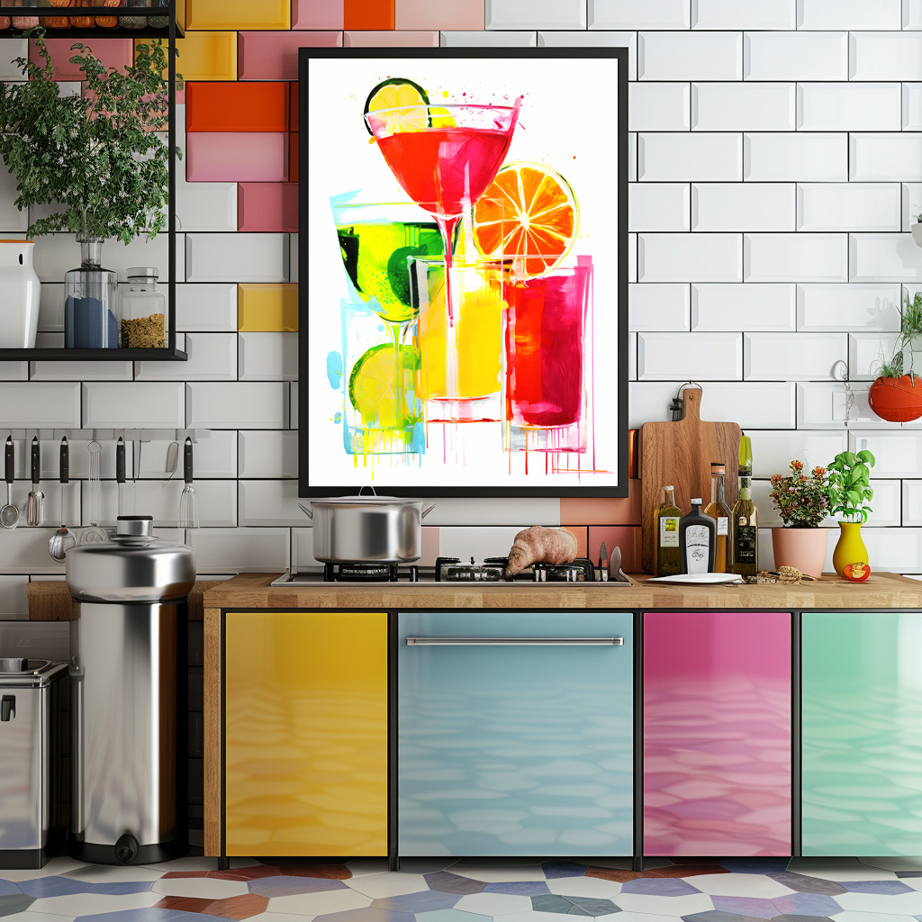 Poster: Ethereal Drinks Abstract Paintings of Colorful Cocktails.