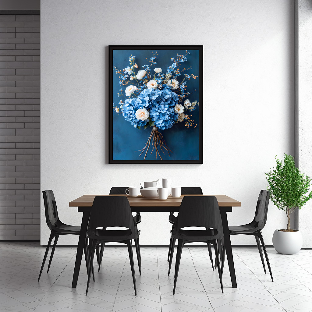 Poster: Blue Hydrangea and White Rose Bouquet Still Life - Image 3