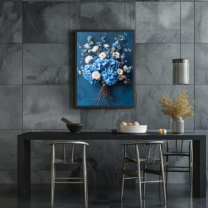 Poster: Blue Hydrangea and White Rose Bouquet Still Life