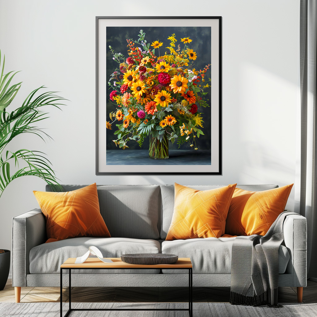 Poster: Summer Still Life with Sunflowers and Zinnias - Imagen 2