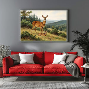Poster: Reh mit Jungtier am Wald